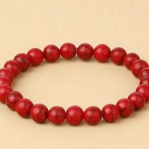 Red Turquoise Natural Stone Beaded Bracelet Shamballa Chakra Boho Reiki